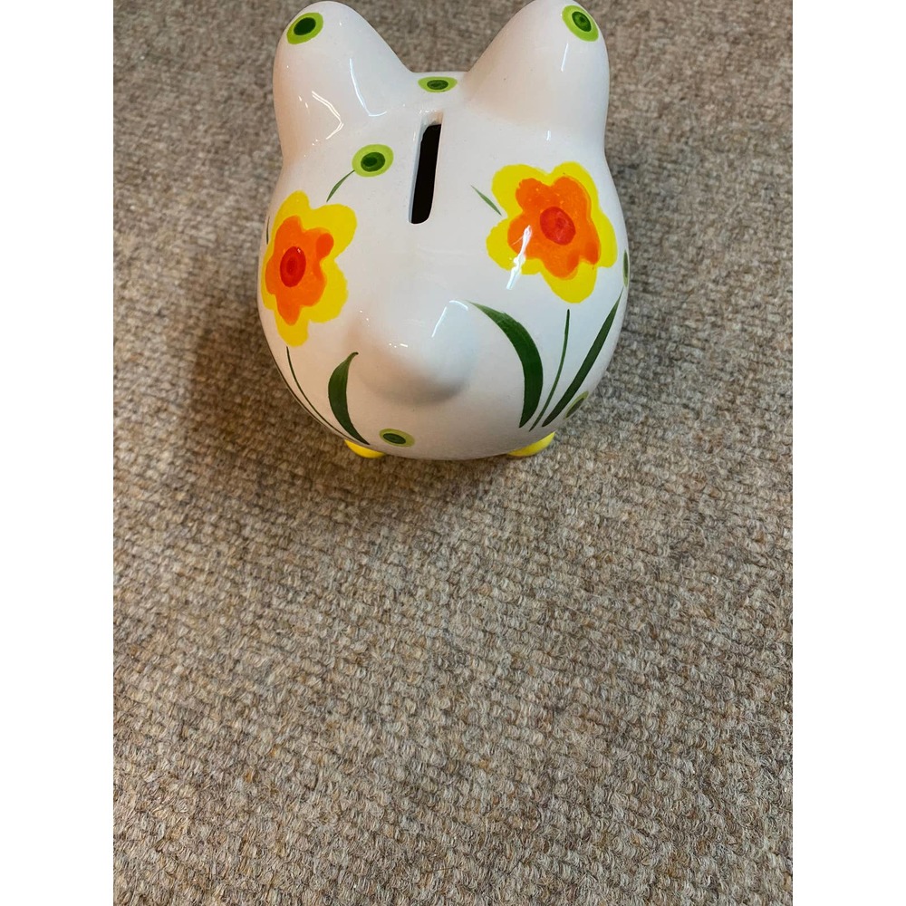 Floral Hand painted Orange and Yellow Piggy Bank - Picture 5 of 6